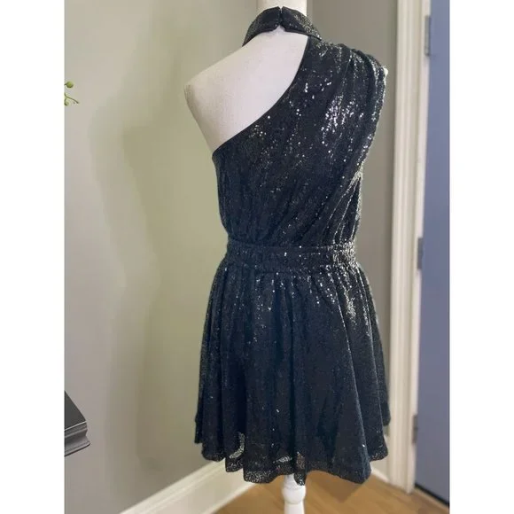 DO+BE Sequin One Shoulder Choker Dress Black Small - Picture 8 of 11